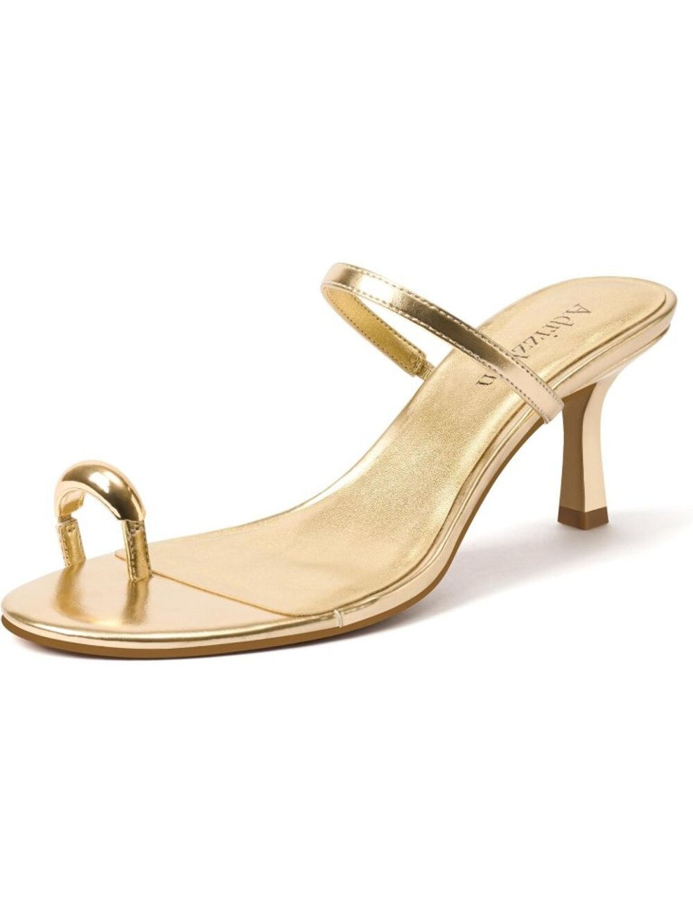 Women's Kitten Heels Metallic Toe Ring Gold Heeled Sandals Slip On Heels